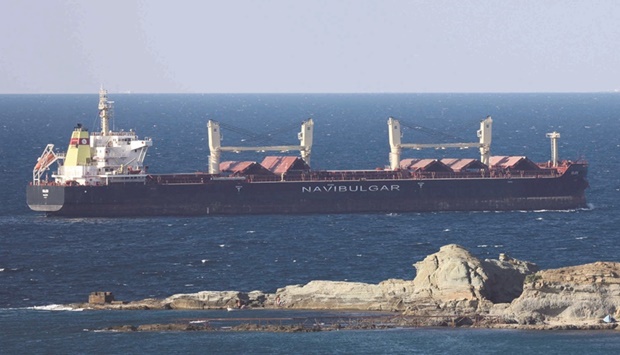 The Maltese-flagged bulk carrier Rojen in the Black Sea, north of the Bosphorus Strait, in Istanbul, Turkey yesterday.