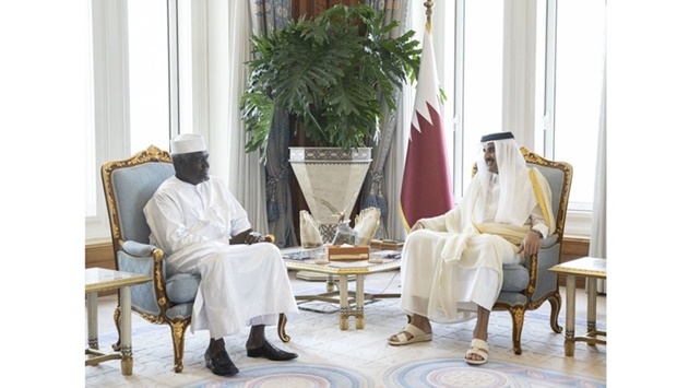 His Highness the Amir Sheikh Tamim bin Hamad al-Thani meets the Chairperson of the African Union Commission (AUC) Moussa Faki Mahamat.