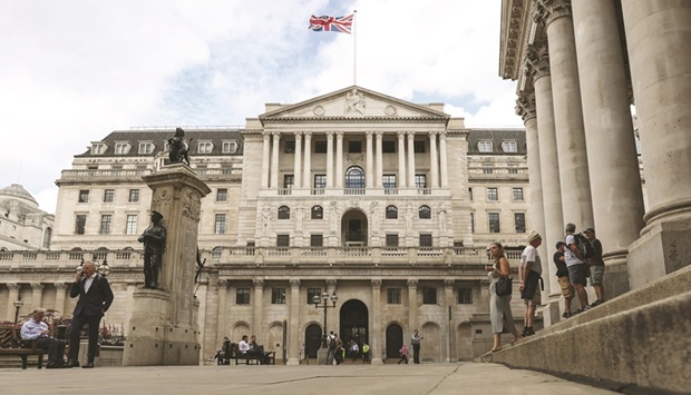 The Bank of England building in the City of London. The BoE will probably have to raise interest rates further from their current 14  year-high to tackle inflation pressures that are gaining a foothold in Britainu2019s economy, Deputy Governor Dave Ramsden said.