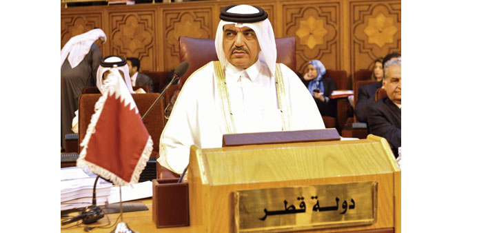 Qatari Assistant Minister for Foreign Affairs HE Mohamed bin Abdullah bin Mutib al-Rumaihi attends a meeting of Arab League foreign ministers at the A