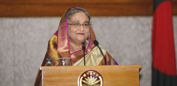 Bangladesh Prime Minister Sheikh Hasina speaking during a press conference at the Prime Ministeru2019s Office in Dhaka on Saturday.