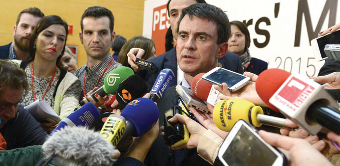 French Prime Minister Manuel Valls speaks to journalists in Madrid yesterday.