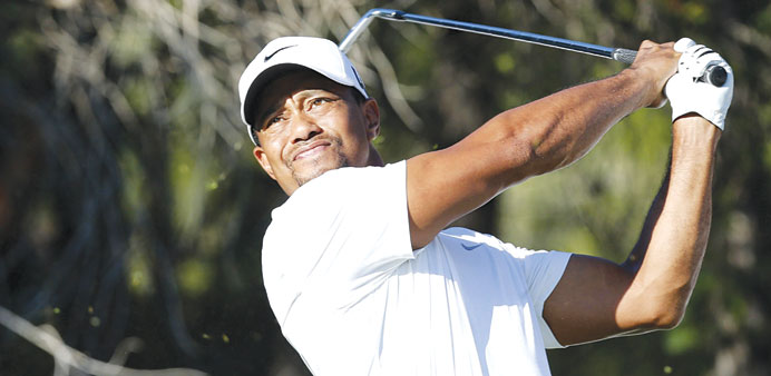 Tiger Woods tees off on the 14th hole during the second round of the Turkish Airlines Open in Antalya yesterday. (Reuters)