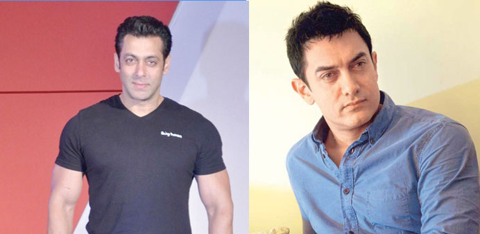 FRIENDLY GESTURE: Salman Khan, left, and Aamir Khan.