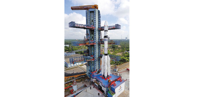 A view of ISROu2019s GSLV-D6 that is scheduled to carry the GSAT-6 at Sriharikota rocket port of the Satish Dhawan Space Centre. The launch is scheduled f