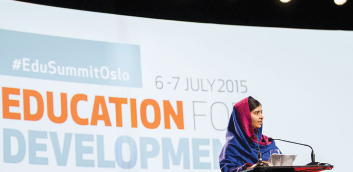 Nobel Peace Prize Laureate Malala Yousafzai speaking at the Oslo Summit on Education for Development at Oslo Plaza.
