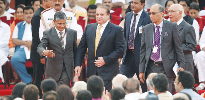 Pakistan Prime Minister Nawaz Sharif arrives for the swearing-in ceremony for new Indian Prime Minister Narendra Modi at the Presidential Palace in Ne