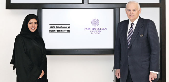 Doha Film Institute CEO Fatma al-Remaihi and NU-Q dean and CEO Everette E Dennis.