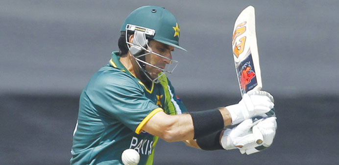 Pakistanu2019s captain Misbah-ul-Haq is hit by a ball during their final ODI cricket match against South Africa in Benoni earlier this month.