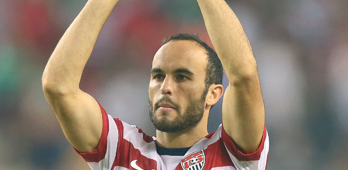 Landon Donovan celebrates after USAu2019s win against Honduras during the CONCACAF Gold Cup semi-final match in Arlington. (AFP)