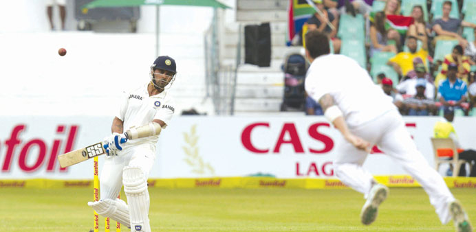  Indian opener Murali Vijay evades a short ball from South African quick Dale Steyn during the first dayu2019s play of the second Test in Durban yesterday