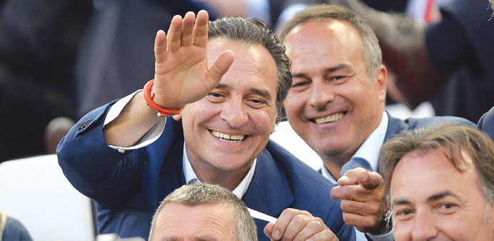 Italyu2019s head coach Cesare Prandelli attends the Europa League final between Sevilla FC and Benfica Lisbon in Turin earlier this week. (EPA)