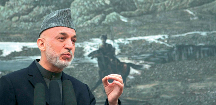 Afghan President Hamid Karzai talks with journalists during a press conference in Kabul,  yesterday.