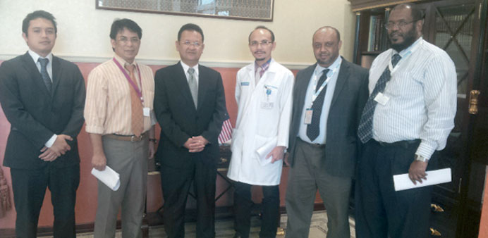 Ambassador Mohd Johar (third left) with (from left) deputy head of Malaysian mission Zaky Nasir, and the HMC medical missionu2019s Dr Syed Zin, Dr Sallehu