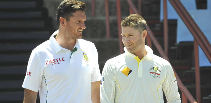 South African captain Graeme Smith (left) and his Australian counterpart Michael Clarke ahead of the first Test in Centurion, yesterday. (AFP)