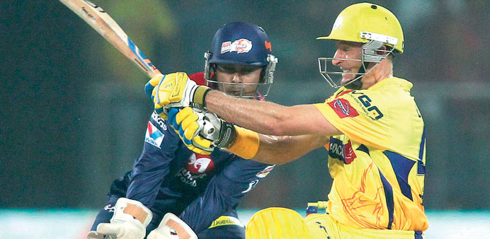 Chennai Super Kingsu2019 Mike Hussey in action during his knock against Delhi Daredevils in New Delhi yesterday.   
