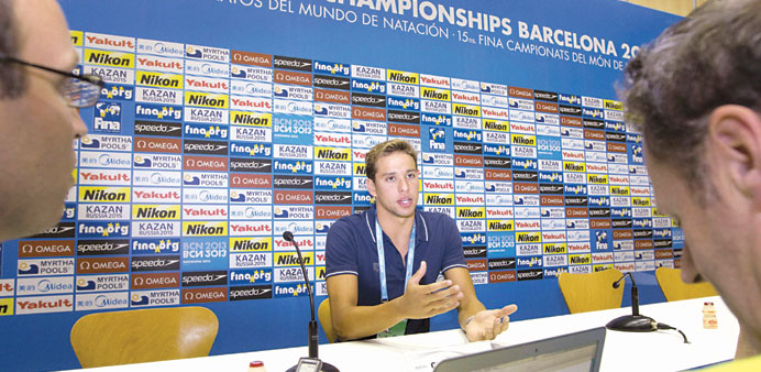 Olympic Champion Chad Le Clos of South Africa is pictured during a press conference at the 15th FINA Swimming World Championships in Barcelona yesterd