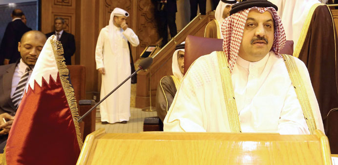 Qatari Foreign Minister HE Dr Khalid bin Mohamed al-Attiyah at the Arab League meeting.