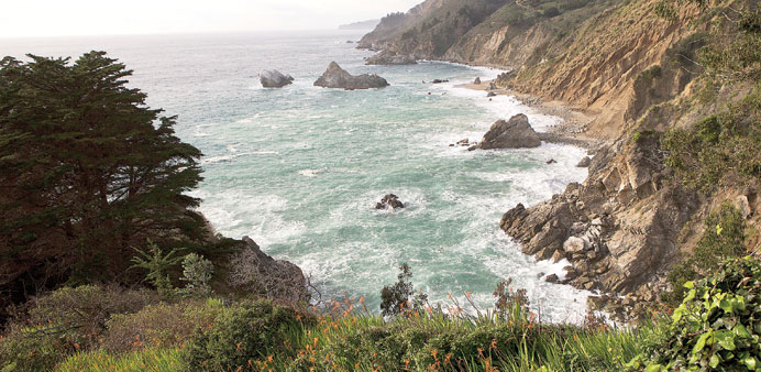 PANORAMA: A view north along the coast on the McWay Waterfall Trail.