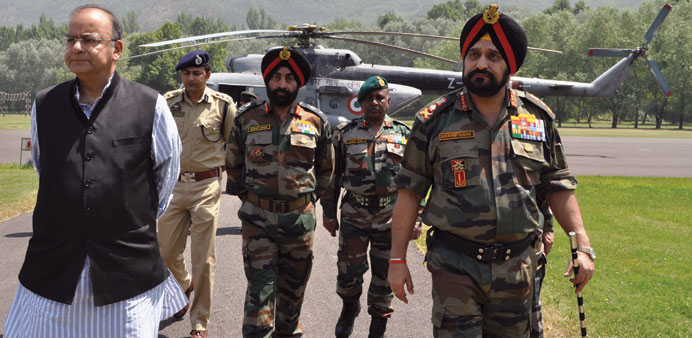 Defence and Finance Minister Arun Jaitley arrives in Srinagar yesterday.
