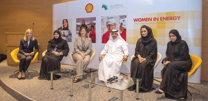 Panellists at the discussion hosted by QU and Qatar Shell to highlight the important role women can play in u201cshaping Qataru2019s future energy sector.u201d