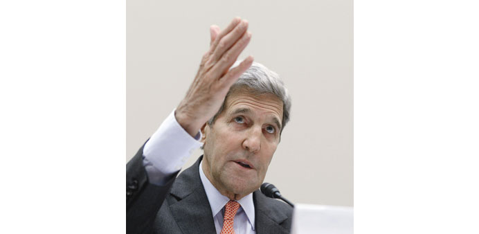 Kerry testifies at the House Foreign Affairs Committee hearing yesterday.