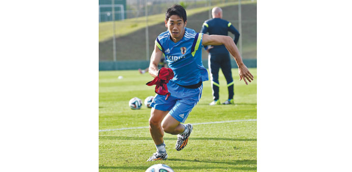 Japanu2019s Shinji Kagawa during a training session in Sao Paulo. (AFP)