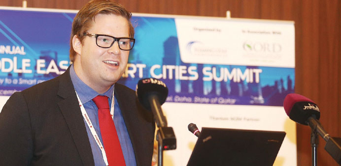 Galica speaking at the Middle East Smart Cities Conference in Doha yesterday.