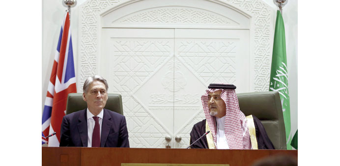  Saudi Foreign Minister, Prince Saud al-Faisal and British Foreign Secretary Philip Hammond attend a news conference in Riyadh yesterday. 
