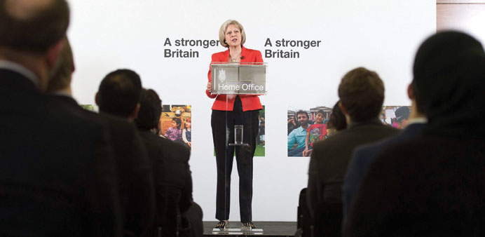 Home Secretary Theresa May delivers a speech in central London yesterday, outlining the Conservative Partyu2019s plans on tackling the issue of extremism 