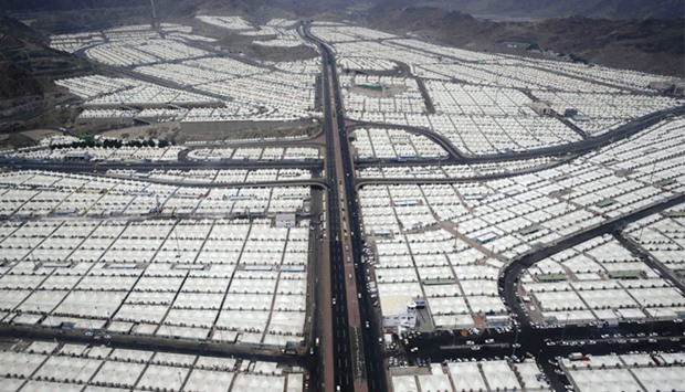 An aerial picture shows thousands of tents housing Muslim pilgrims in Mina, near the holy city of Makkah.