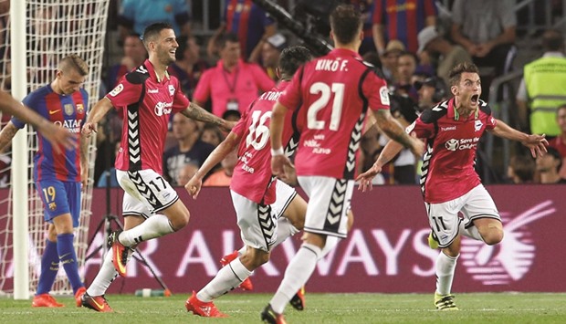 Alavesu2019 Ibai Gomez (right) celebrates after scoring against Barcelona at Camp Nou stadium. (Reuters)