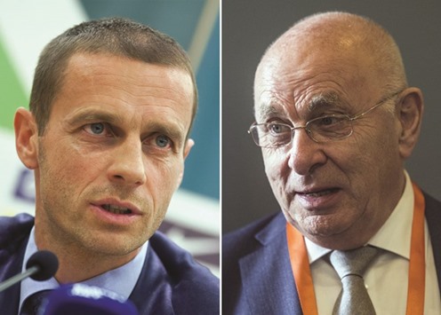 The 55-member European confederation must choose between Slovenian Aleksander Ceferin (left) and veteran Dutch administrator Michael van Praag to  finish the term of the tainted Michel Platini at a special congress in Athens on Wednesday after an increasingly tense campaign. (AFP)
