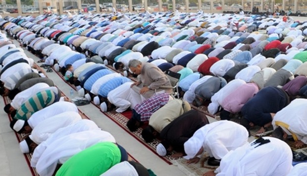 Eid prayers being performed at a designated site in Doha. PICTURE: Ram Chand