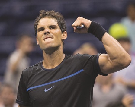 Rafael Nadal of Spain celebrates victory over Andreas Seppi of Italy in their US Open second round match at the USTA Billie Jean King National Tennis Center in New York on Wednesday. (AFP)