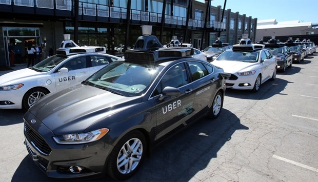 A fleet of Uber's Ford Fusion self driving cars