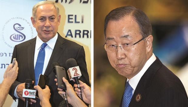 (Left) Netanyahu: had claimed that opposition to settlements was tantamount to ethnic cleansing.  (Right) Ban: I am disturbed by a recent statement by Israelu2019s prime minister portraying those who oppose settlement expansion as supporters of ethnic cleansing.