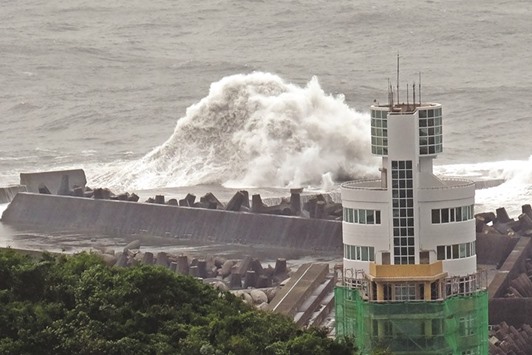 A large wave hits the coast near Suao, Yilan county, as Typhoon Malakas approaches eastern Taiwan. Taiwanu2019s Central Weather Bureau issued a land alert for Malakas, with the second typhoon to affect Taiwan this week expected to bring strong winds to eastern and northern parts of the island.