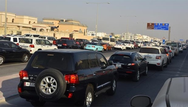 Traffic builds up at a roundabout near Abu Hamour. PICTURES: Jayan Orma and Noushad Thekkayil