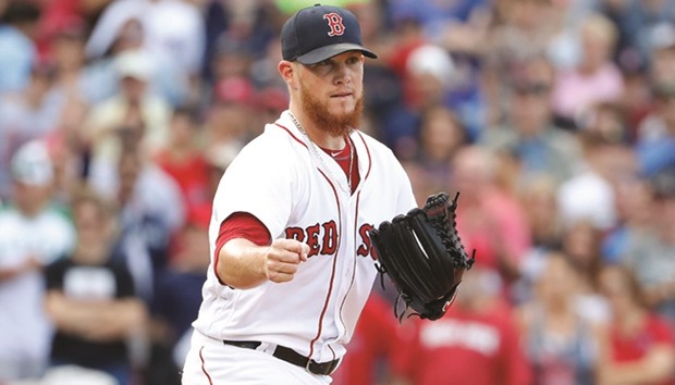 Boston Red Sox relief pitcher Craig Kimbrel pumps his fist after striking out New York Yankees left fielder Brett Gardner to end the game during the Boston Red Sox 6-5 win over the New York Yankees at Fenway Park. PICTURE: USA TODAY Sports