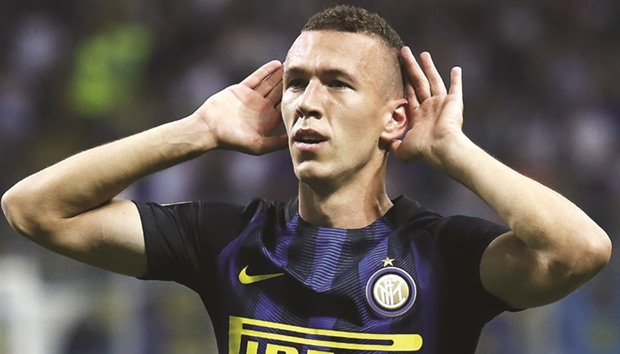 Inter Milanu2019s forward Ivan Perisic celebrates after scoring during the Serie A match against Juventus yesterday.