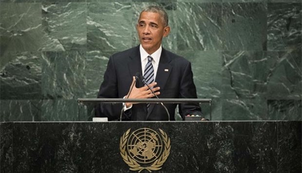 President Barack Obama addresses the United Nations General Assembly at UN headquarters in New York on Tuesday.