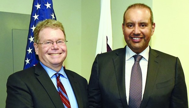 HE Sheikh Ahmed bin Jassim (right) with a senior US official in Washington DC