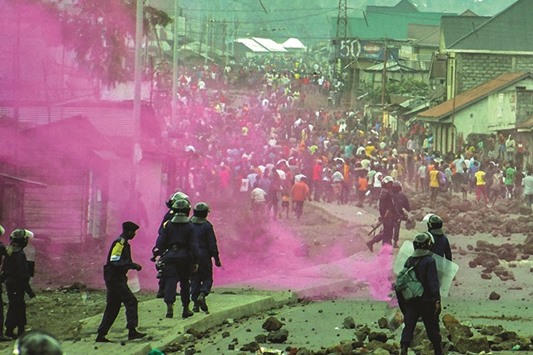 DR Congo police fire flares at an opposition demonstration in Goma.