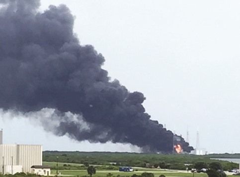 A plume of smoke is seen after the Falcon 9 rocket exploded in Cape Canaveral.