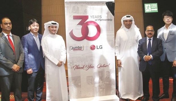 LG and Video Home & Electronics Centre officials at the launch ceremony of the 30th anniversary celebrations of their partnership in Qatar. PICTURE: Jayaram