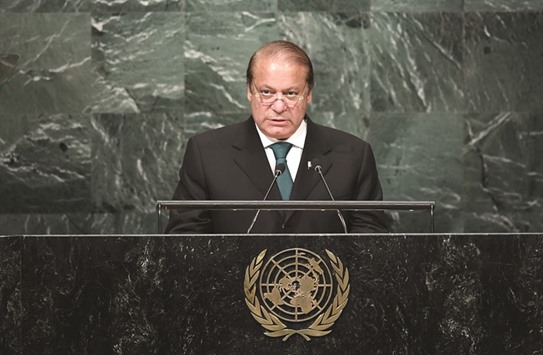 Pakistan Prime Minister Nawaz Sharif addresses the 71st session of United Nations General Assembly at the UN headquarters in New York yesterday.
