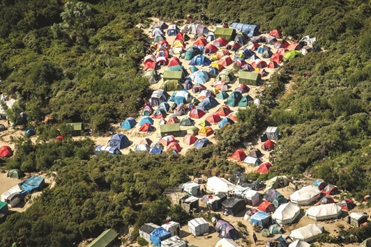 This file photo taken on August 16 shows an aerial view of tents in the u2018Jungleu2019 camp in Calais.