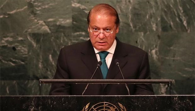 Pakistan's Prime Minister Nawaz Sharif addresses the General Assembly at the United Nations in New York on Wednesday.