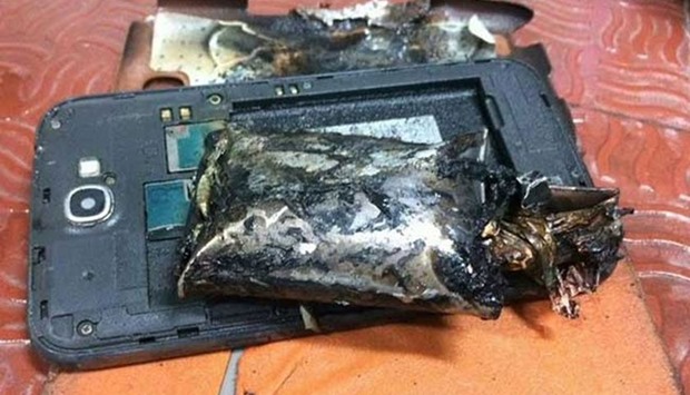 Samsung Note 7 phone with the battery burned aboard the Indigo flight. Picture courtesy: NDTV